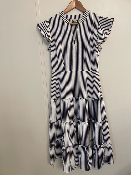 Cato Dresses & Skirts - Cato Blue and White Striped Tiered Midi Dress V-Neck Size S nautical resortwear